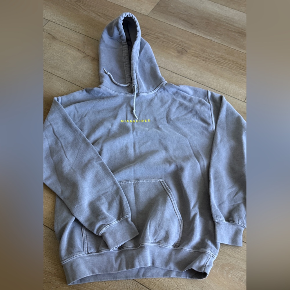 Missguided Heather Gray Hoodie with Yellow Accent